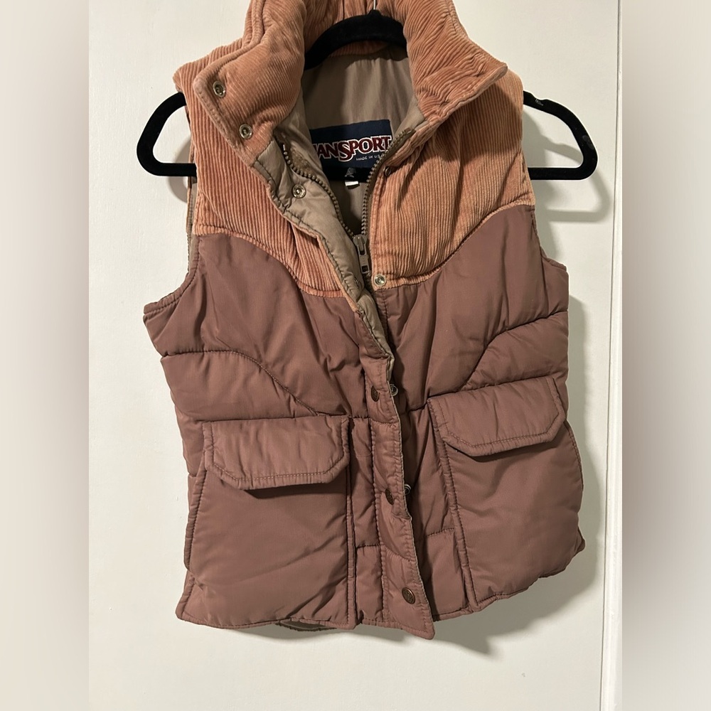 Vintage Jansport Corduroy Full Zip Puffer Vest Women’s Small USA MADE